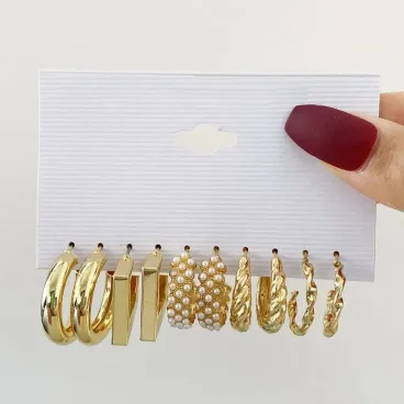 Fashionable Korean Style Twisted Pearl Mini Hoop Earrings Set (5 pairs)